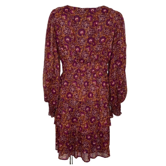 House Of Harlow 1960 Red Floral SmockedCuff Surplice Neck Tiered Ruffle Dress 10 - Picture 7 of 16